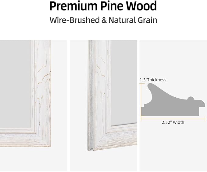 24 x 36 Rustic Wooden Framed Wall Mirror for Bathroom, White Wood with Orange Grain Vanity Rectangle Mirror for Over Sink, Waterproof, Decor Living Room, Bedroom, Entryway, Horizontal/Vertical