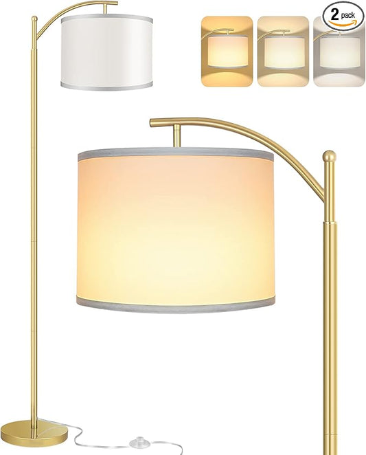 Floor Lamp for Living Room with 3 Color Temperatures LED Bulb, Standing Lamp Tall Industrial Floor Lamp Reading for Bedroom, Office (9W LED Bulb, White Lampshade Included) -Gold