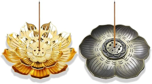 Incense Holder with Incense Stick Tray,Multi-Functional Incense Burner and Stick Holder Combo,Detachable Ash Catcher (Golden,Bronze Lotus)