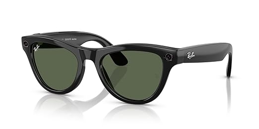 Ray-Ban Meta (Gen 1), Skyler, Shiny Black | Smart AI Glasses for Men, Women — 12 MP Ultra-Wide Camera, Open-Ear Speakers for Audio, Video Recording and Bluetooth — Green Lenses — Wearable Technology