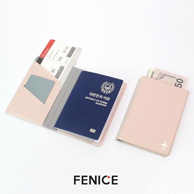 Fenice Plain Simple Passport Cover Holder Wallet Case for Travel Essential RFID Blocking Vegan Leather Waterproof (NAVY)
