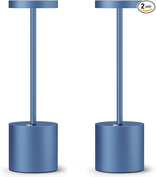SAKRINGT 2 Pack Cordless Table Lamp Rechargeable,5000mAh Battery Powered Table Light, Dimming Portable LED Desk Lamp for Restaurant/Outdoor(Blue)