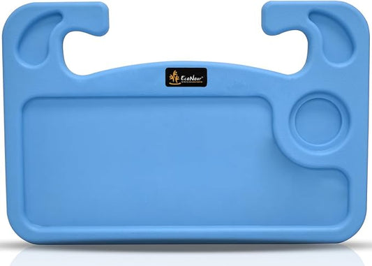 EcoNour 2 in 1 Car Steering Wheel Desk | Steering Wheel Tray for Laptop Car Mount with Pen Holder | Car Food Tray for Eating with Drinks Holder | Multipurpose Travel Car Accessories | Blue