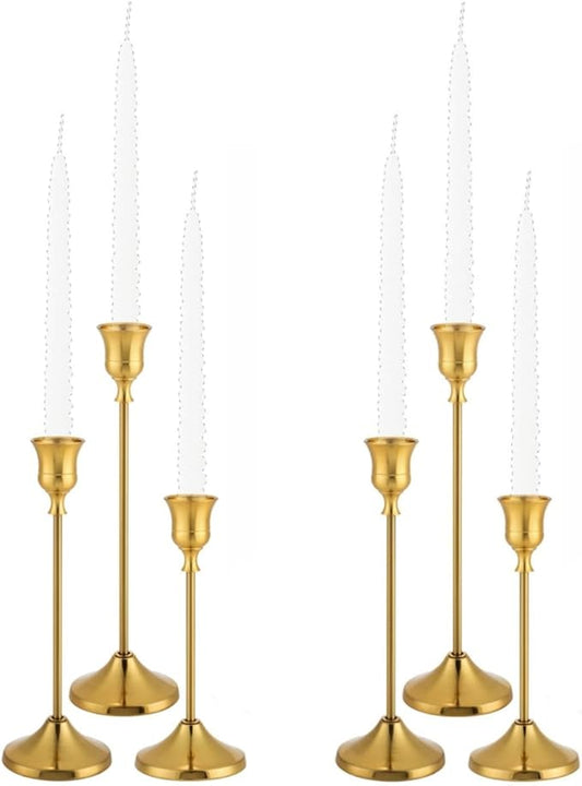 Candlestick Holders, 6PCS Metal Taper Candle Holder, Brass Gold Candle Holders for Candlesticks, Candle Holder for Wedding Fireplace Mantel Housewarming Gift