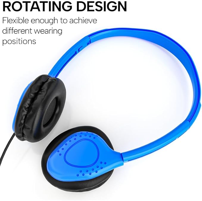 Maeline Kids Headphones for School Classroom K-12, Library, Museum, Travel, On Ear Stereo Headset with Adjustable Band & Faux Leather Cushions - 3.5mm Plug - 200 Pack - Multicolors