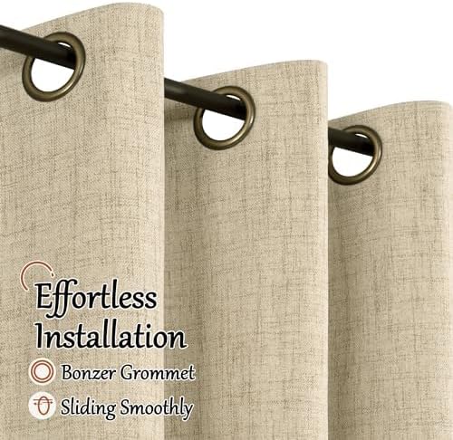 Lajode Blackout Curtains 54 Inch Length 2 Panels for Bedroom, Thermal Insulated Total Light Blocking Noise Reducing Linen Window Curtains for Farmhouse, Bronze Grommet, Burlap, Each 52" Wide