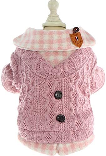 Dog Princess Sweater for Small Dogs Thick Shirt Plaid Clothes Costume Pet Girl Cute Coat Outfits Fall Costumes Winter Dog Sweaters (XS,Pink)