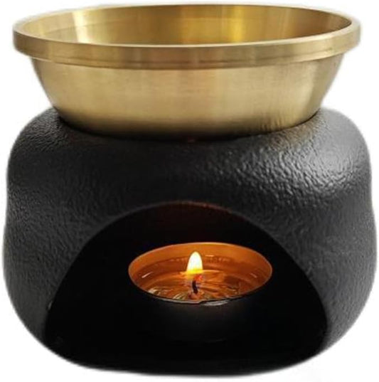 Delicate Romantic Metal Tealight Candle Holder Oil Tart Burner Aroma Diffuser Furnace Home Decoration Split Copper Plates Can Be Dry Burned Black Gold