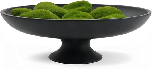 Large Black Decorative Bowl, Modern Pedestal Bowl for Home Decor, Decorative Fruit Bowl for Kitchen Counter, Stylish Key Bowls for Entry Table, 11.45”, Includes 10PCS Artificial Moss Rocks