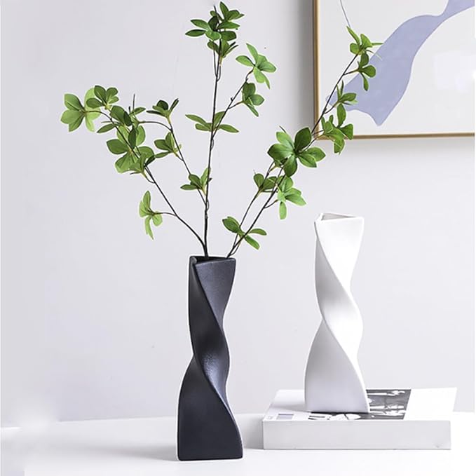 Bud Vase Small Ceramic Bud Vase Single Flower Stem Vase for Modern Home Decor for Centerpieces Twist Minimalism Style Vase Home Decorative Floral Centerpiece for Wedding and Office (White)