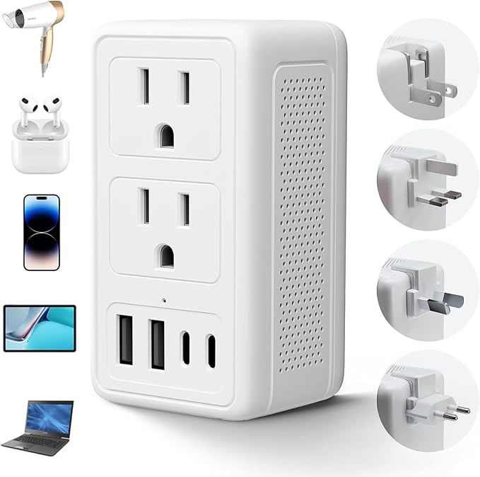 Mapambo 2000W 220V to 110V Voltage Converter US to Europe, Power Converter European Travel Converter for Hair Dryer, Power Converter Adapter Combo with 2 Type C 2 USB A (White)