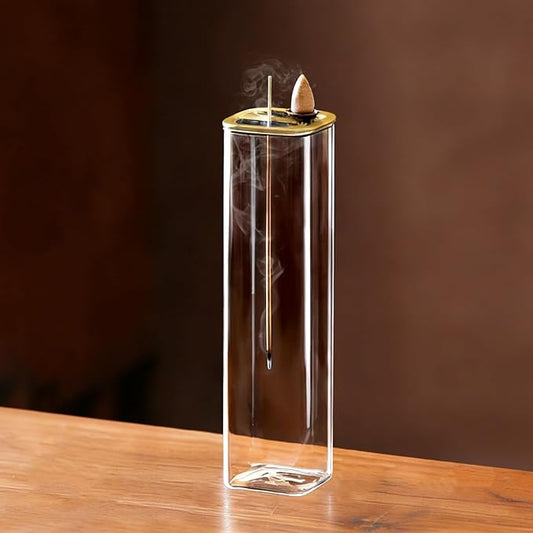 Ceremony Incense Holder, 2 in 1 Incense Burner for Sticks, Ash-Proof Glass Incense Burner for Meditation Yoga Spa Room Decor (2 in 1 Square) Ceremony Incense Holder, 2 in 1