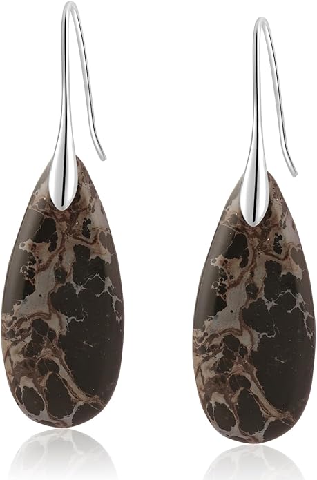 Natural Healing Stone Fishhoop Dangle Drop Earrings Statement Gold silver earrings