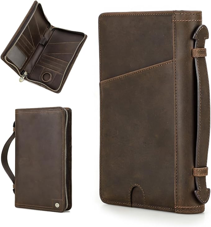 CONTACTS Full Grain Leather Travel Passport Holder for 4 Passports with Airtag Slot Family Passport Wallet RFID Blocking Passport Organizer