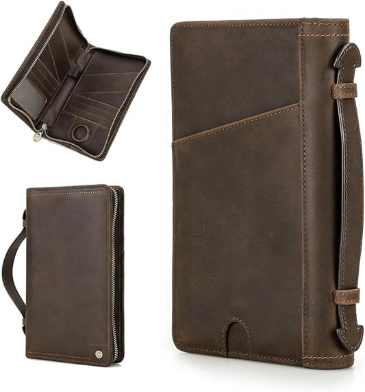 CONTACTS Full Grain Leather Travel Passport Holder for 4 Passports with Airtag Slot Family Passport Wallet RFID Blocking Passport Organizer