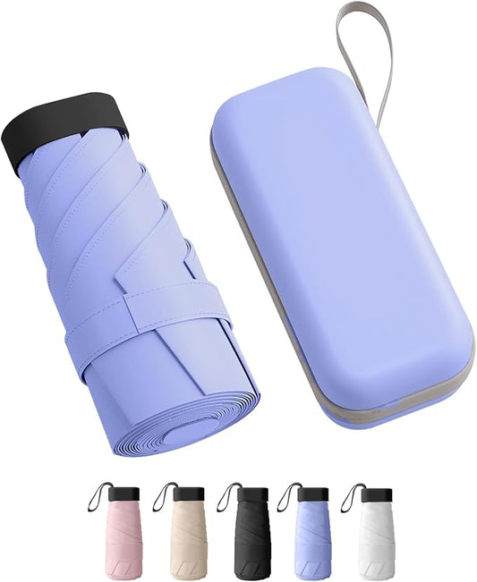 Travel Mini Compact Folding Umbrella with Case - UV Sun & Rain Protection, Lightweight Portable Pocket Umbrella for Women Men Kids, Fits Purse Backpack