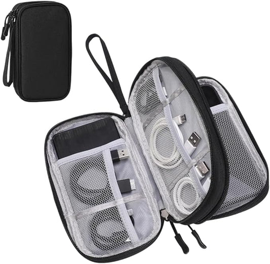 Qeuxv 2026 Travel Cable Organizer Pouch, Electronic Accessories Carry Case, Portable Waterproof Double Layers All-in-One Storage Bag for Cable, Charger, Mobile phone, Headphones (Black)