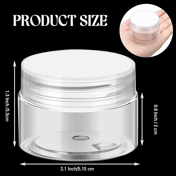 12 Pack 1 oz Plastic Container Jars with Lids Round Clear Travel Cosmetic Container Jars for Toiletries, Lotion, Cream, Ointments, Makeup, Rhinestone, Samples, Kitchen Storage (Clear)