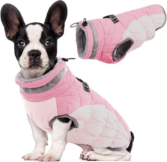 Lelepet Dog Coat Warm Dog Winter Coat Waterproof Dogs Jacket with Harness Built in Reflective Pet Fleece Vest Zip-Up Cold Weather Coats for Small Dogs Turtleneck & Windproof Coats Yorkie Pink S