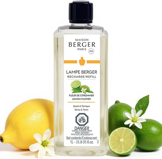 MAISON BERGER - AIr Freshener - Lemon Flower - Lampe Berger Fragrance Refill for Home Fragrance Oil Diffuser - 33.8 Fluid Ounces - 1 Liter