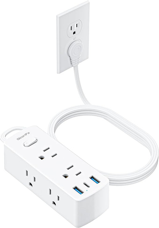 Short Extension Cord 3ft - Olcorife Flat Plug Power Strip with 6 Outlets 3 USB Ports(1 USB C), Small Outlet Extender for Travel Dorm Room Essentials, White