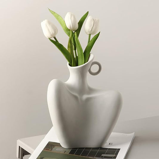 Body Vase 8.27" Collarbone Shaped Flower Vase for Home Decor, Clavicle Bone Ceramic Sculpture Art Decor, Modern Minimalist Flower Holder for Living Room