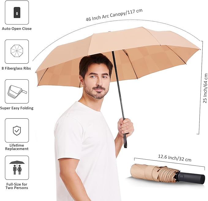 BAODINI Windproof Umbrella for Rain Folds Easily Automatic Open Close 46 inch Compact Travel Portable Umbrella for Men and Women