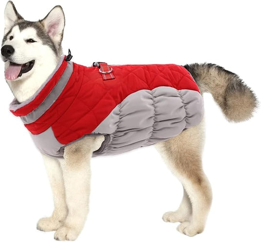 Lelepet Dog Coat Warm Dog Winter Coat Waterproof Dogs Jacket with Harness Built in Reflective Pet Fleece Vest Zip-Up Cold Weather Coats for Large Dogs Turtleneck & Windproof Coats Pitbull Red 2XL