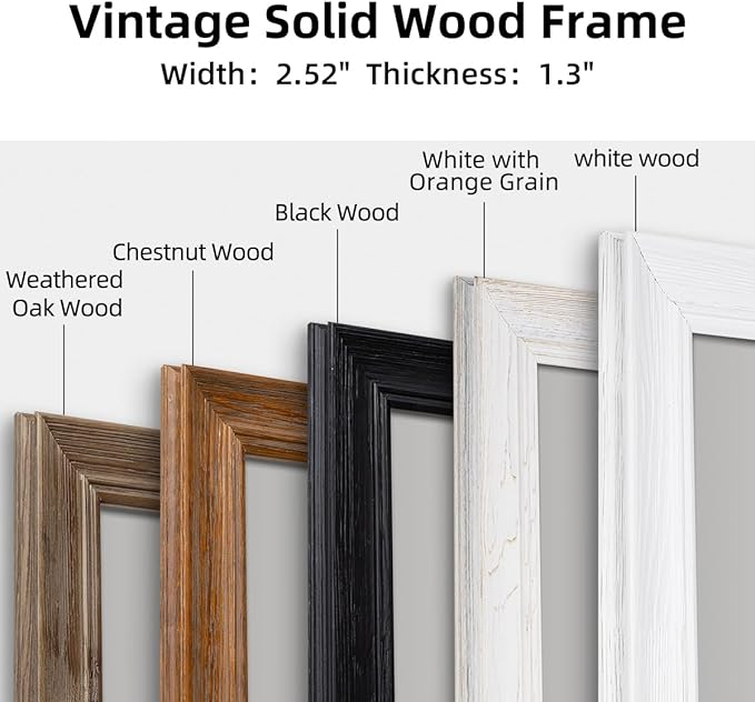 30 x 36 Rustic Wooden Framed Wall Mirror for Bathroom, White Wood with Orange Grain Vanity Rectangle Mirror for Over Sink, Waterproof, Decor Living Room, Bedroom, Entryway, Horizontal/Vertical