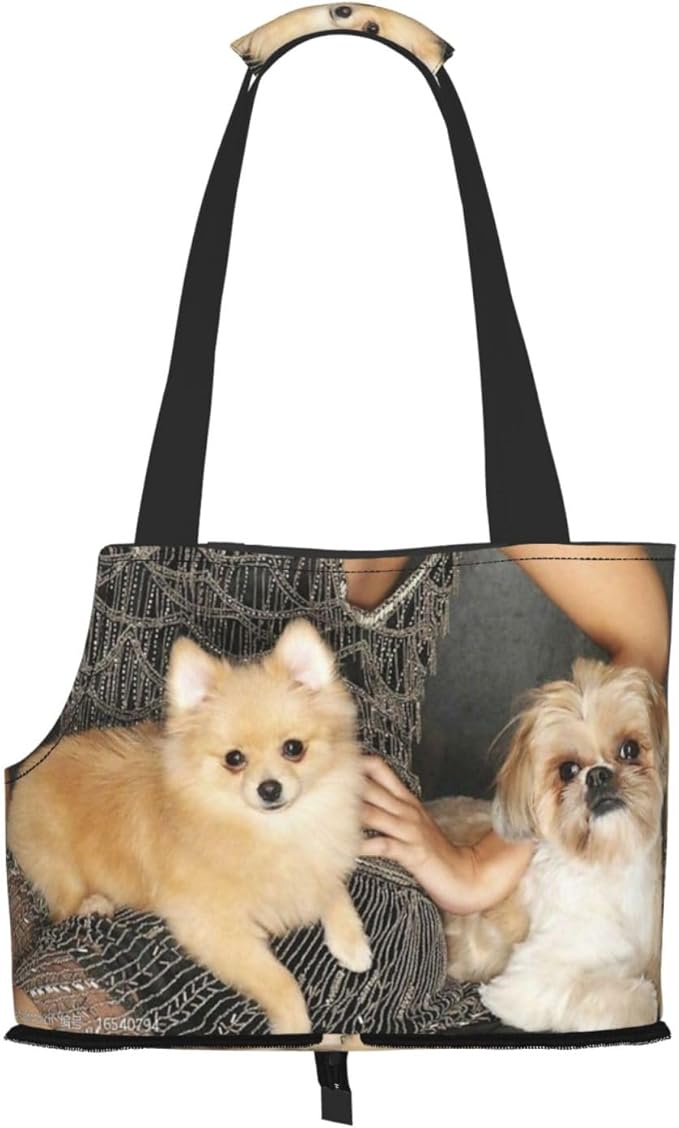 Custom Dog Carrier Personalized Photo Logo Text Name Pet Crossbody Puppy Carrying Bag Purses Cat Pouch for Outdoor Hiking Traveling Subway Shopping (Foldable)