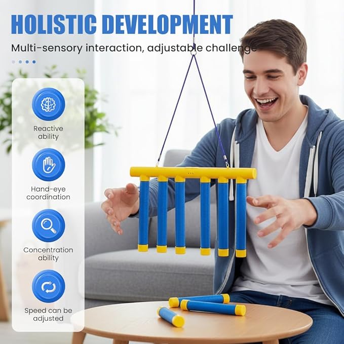 Reflective Drop Stick Challenge Game, 2026 New Hand Eye Coordination Reflex Training Toy, 3 Adjustable Speed Modes, Catching Sticks Game for All Ages (Yellow)