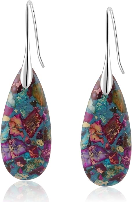Natural Healing Stone Fishhoop Dangle Drop Earrings Statement Gold silver earrings