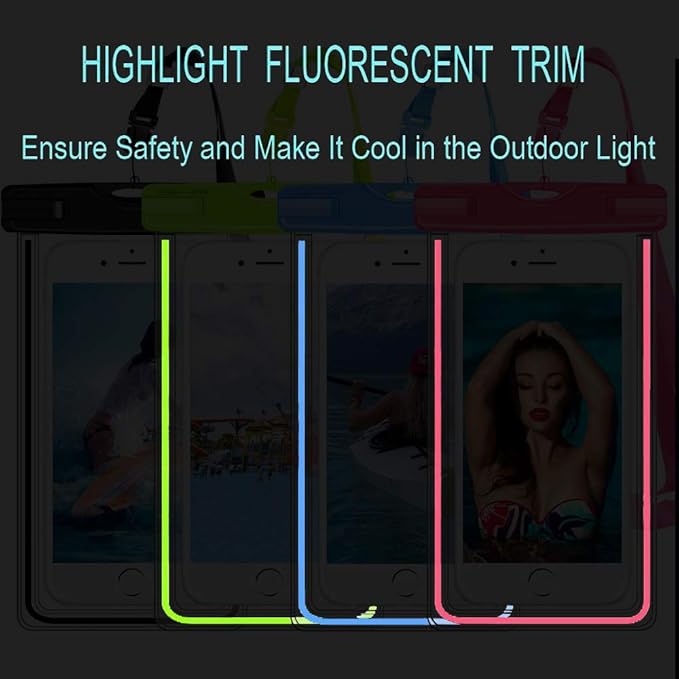 GLBSUNION Waterproof Phone Case, 4 Pack Universal Waterproof Pouch Dry Bag with Neck Strap Luminous Ornament for Water Games for iPhone 16 15 14 13 12 Pro MAX Plus Galaxy S24 S23 Edge Note up to 7.5"