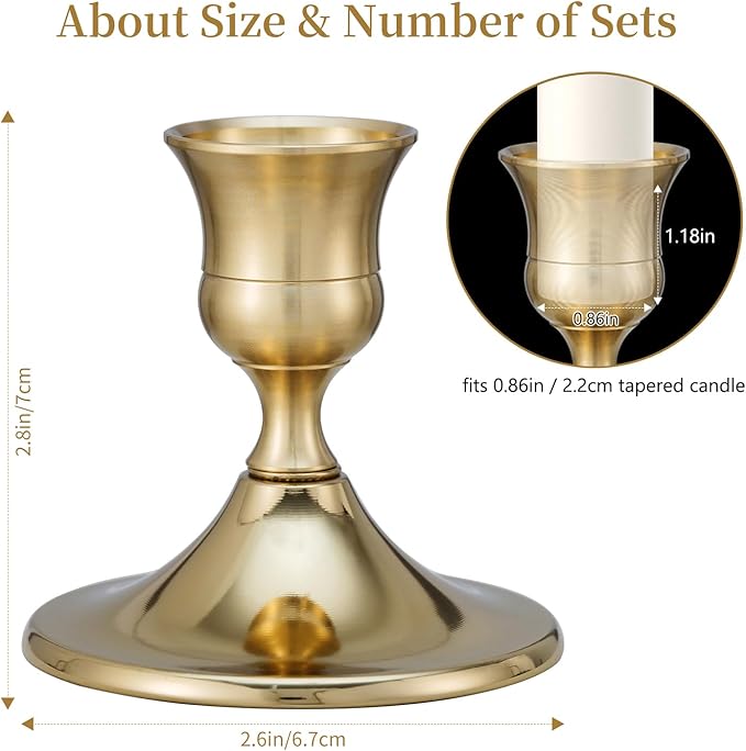 Taper Candle Stick Holder, 24PCS Brass Gold Candle Holders for Candlesticks, Vintage Metal Candlestick Holders for Dinner Room Table Centerpiece or Mantel Wedding Party Decor (24, Gold)