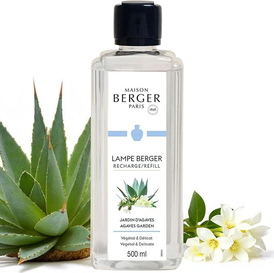 MAISON BERGER Agaves Garden Lampe Berger Refill, 500 ml (16.9 fl oz), Odor-Neutralizing Home Fragrance Oil Lamps, Lemon, Coffee, Blue Agave, Violet, White Freesia, Made in France