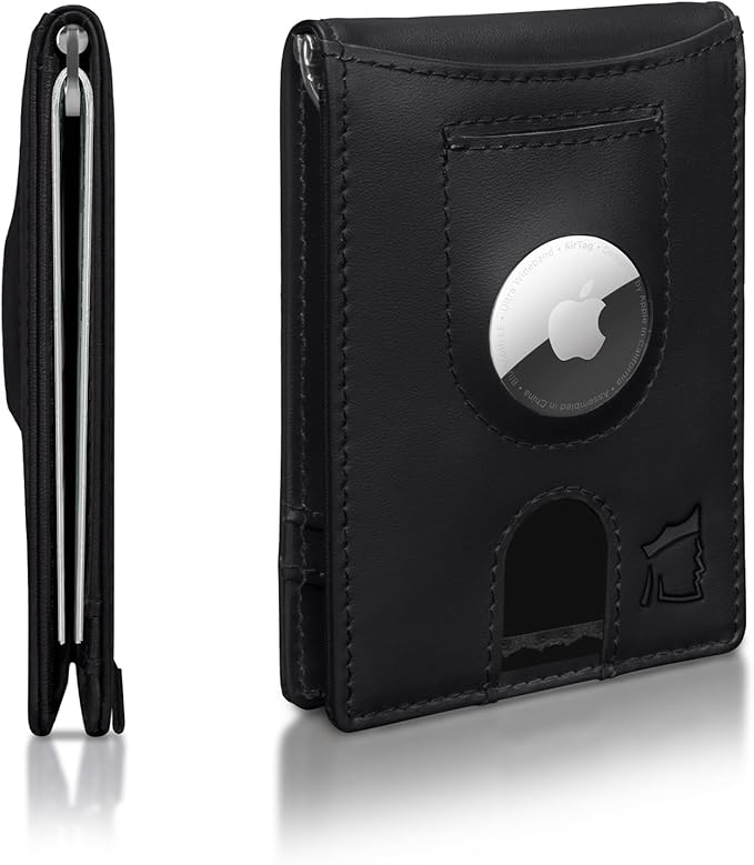 Kingly Trace Airtag Wallet for Men - Smart RFID Blocking Leather Wallet with Airtag Holder & Money Clip - Minimalist Trackable Design with Pull Tab - Secure Wallets