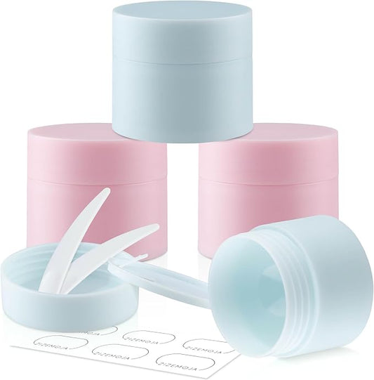 Travel Size Containers, Small Plastic Containers with Lids, 20 Gram Travel Container for Creams, Lotion, Toiletries, Makeup (2PCS Blue and 2PCS Pink Plastic Jars)