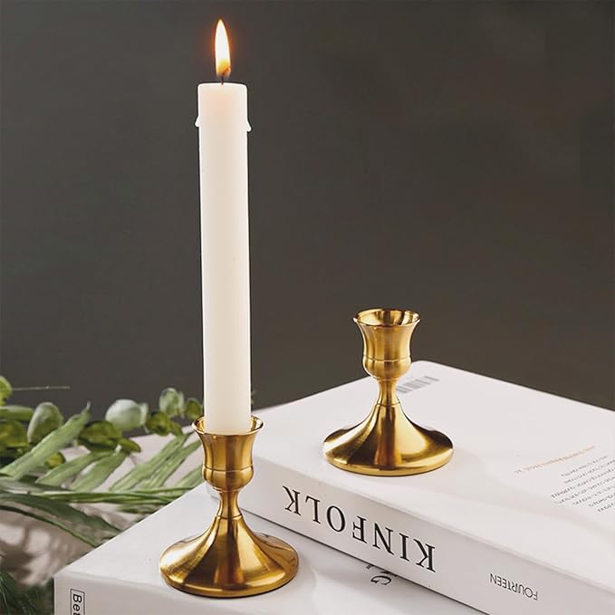 Vintage Brass Gold Taper Candle Holders Set of 6, Metal Candlestick Holders Elegant Handcrafted Décor for Weddings, Dining & Meditation,Table Centerpiece, Party, Christmas Decoration or Home Decor
