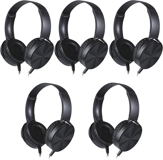 5 Pack Kids Headphones Bulk for School Classroom, Durable Students Wired Headset for Children Toddler Teen Boys Girls and Adult, Comfort On Ear Earphones for Laptop PC Chromebook (LS450, 5 Black)