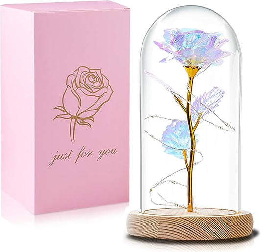 Valentines Day Rose Gifts for Her,Birthday Gifts for Women,Valentines Flowers Gifts for Women,Valentine's Day Roses Gifts for Mom Girlfriend Wife,Colorful Rose In A Glass Dome Gifts for Valentine Day