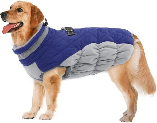 Lelepet Dog Coat Warm Dog Winter Coat Waterproof Dogs Jacket with Harness Built in Reflective Pet Fleece Vest Zip-Up Cold Weather Coats for Large Dogs Turtleneck & Windproof Coats Pitbull Blue 2XL