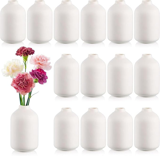 Tioncy 15 Set 5.5"*3" White Ceramic Bud Vases Bulk Boho Valentine's Day Decoration Centerpieces Small Flower White Ceramic Vases for Dry Flowers Pampas Grass Home Wedding DIY Table Decor