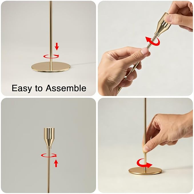 Solid Taper Candle Holders Set of 15 Bulk, Champagne Gold Long Skinny Candlestick (Heights: 9/11/13 Inch), Heavy Iron Anti-Slip Base for Fireplace Mantle Table Centerpiece Christmas Decor