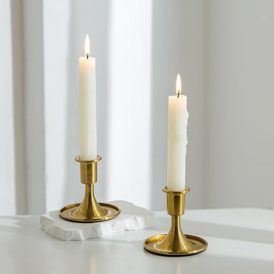 Romadedi Gold Candlestick Candle Holders - Brass Taper Holders Candle Stick for Wedding Table Centerpiece Festive Christmas Mantel Decoration Home Decor, Set of 2