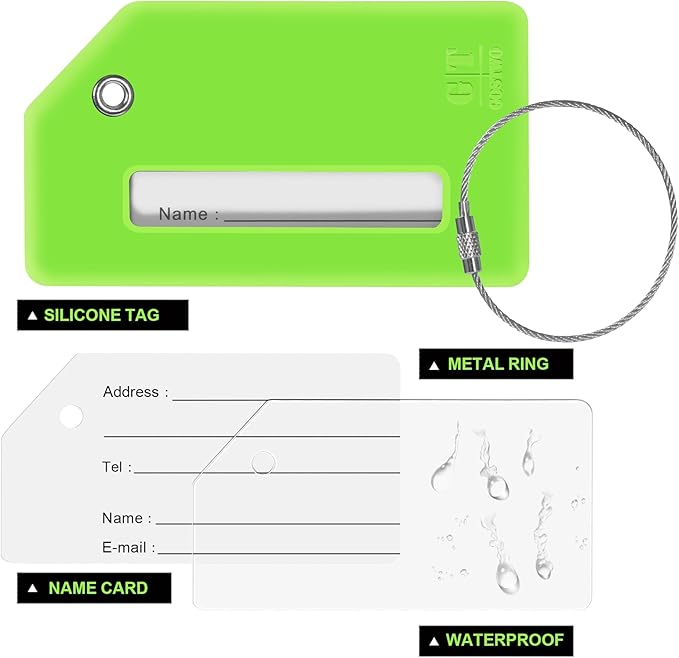 Gostwo 2 Pack Silicone Luggage Tags for Suitcases, 26 Initial Letter Baggage Labels Handbag School Bag Suitcase Instrument Tag with Stainless Steel Loop(Green)(Letter M)