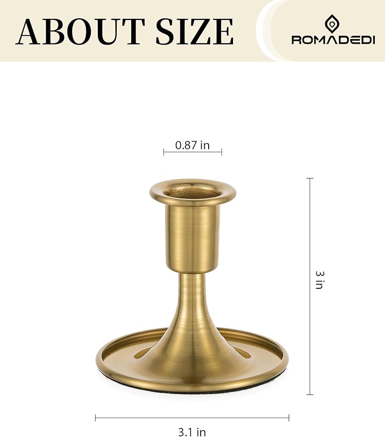 Romadedi Gold Candlestick Candle Holders - Brass Taper Holders Candle Stick for Wedding Table Centerpiece Festive Christmas Mantel Decoration Home Decor, Set of 2