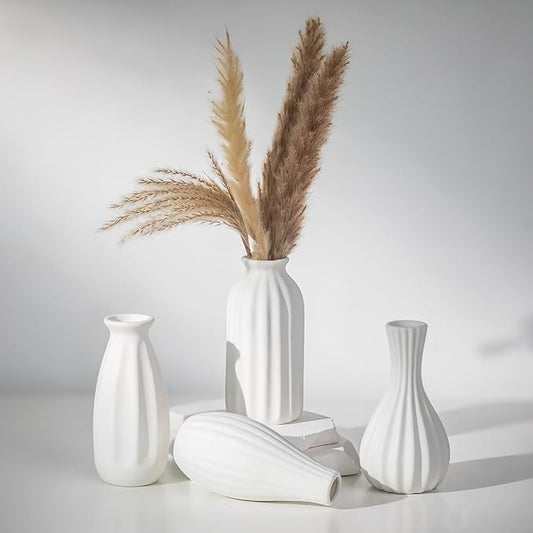 White Ceramic Vase for Table Decor: NUPTIO Small Bud Vases for Flowers - Centerpiece Table Decorations for Christmas Home Wedding Dining Room Set of 4