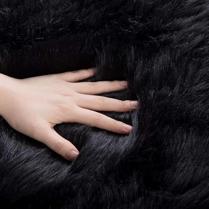 Black Shag Faux Fur 4x6 Area Rugs for Bedroom Washable Fuzzy Sheepskin Fur Rug for Living Room Nursery Rug