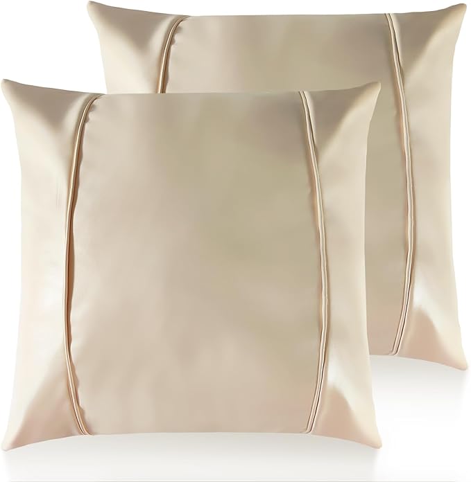 Faux Leather Throw Pillow Covers 22X22 Inch Beige Brown Outdoor Modern Farmhouse Solid Decorative Pillow Covers for Room Couch Living Bedroom Bed Sofa
