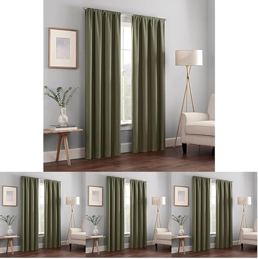 Eclipse Kendall Modern Blackout Thermal Rod Pocket Window Curtain for Bedroom or Living Room (1 Panel), 42 X 84, Artichoke (Pack of 4)